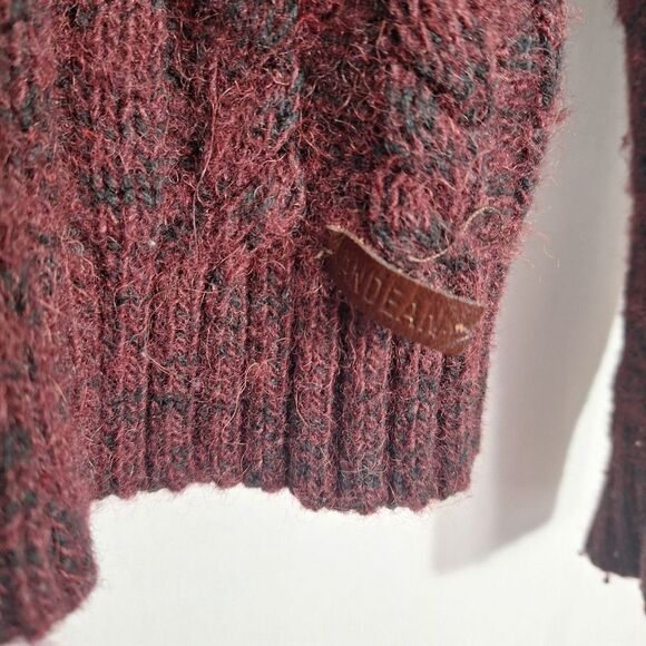 Andean Mens Alpaca Wool Blend Cable Knit Shawl Cardigan Sweater Maroon Small - Picture 12 of 15